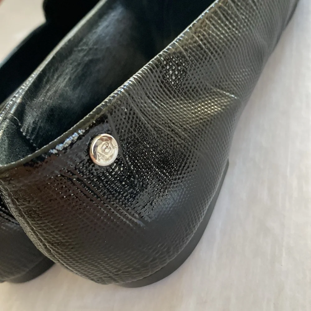 AGL Black Crocodile- embossed Patent Leather Pointed Toe Flats Size 38.5